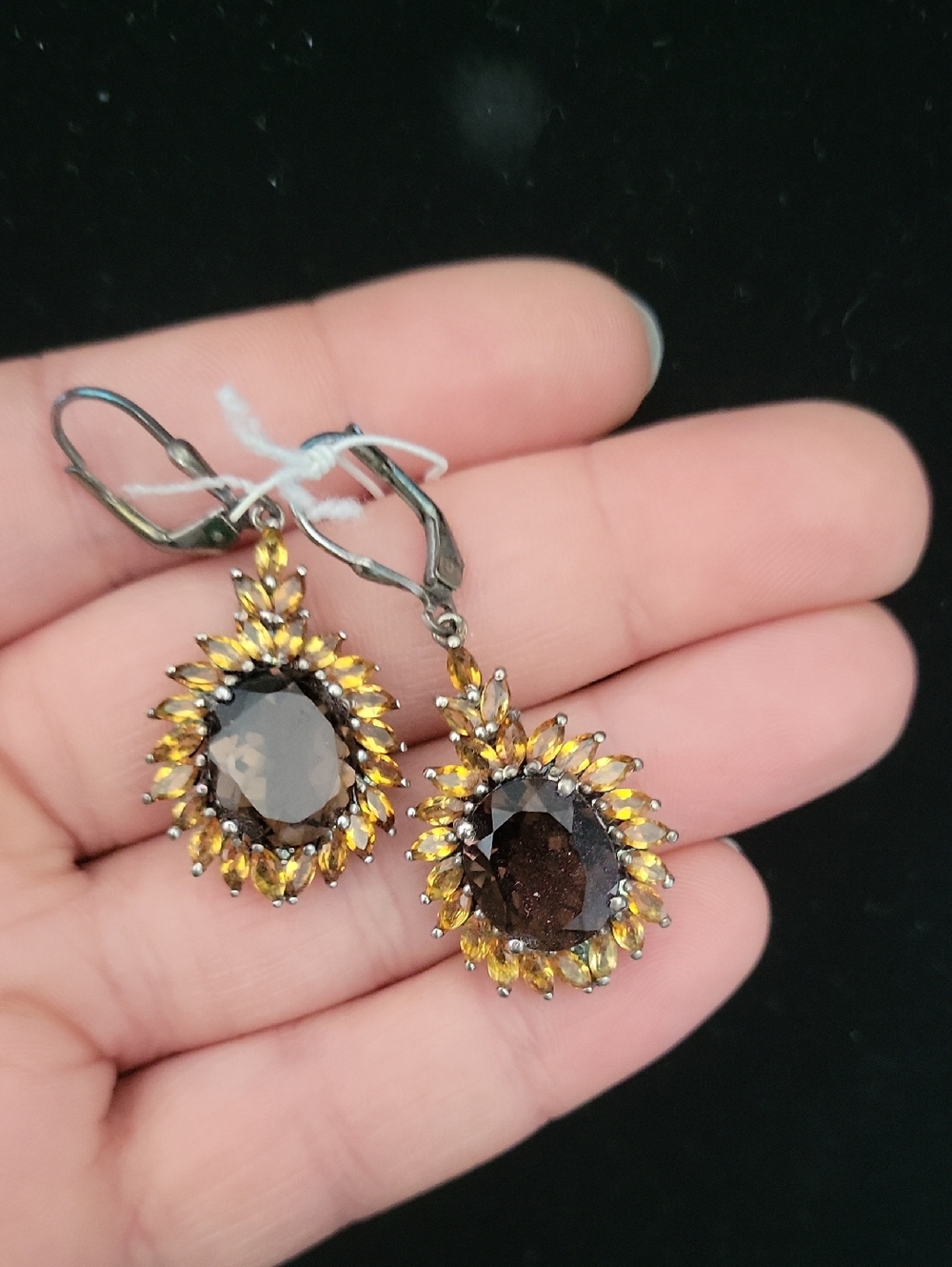 NWOT Brazilian Smoky Quartz Halo Drop Earrings